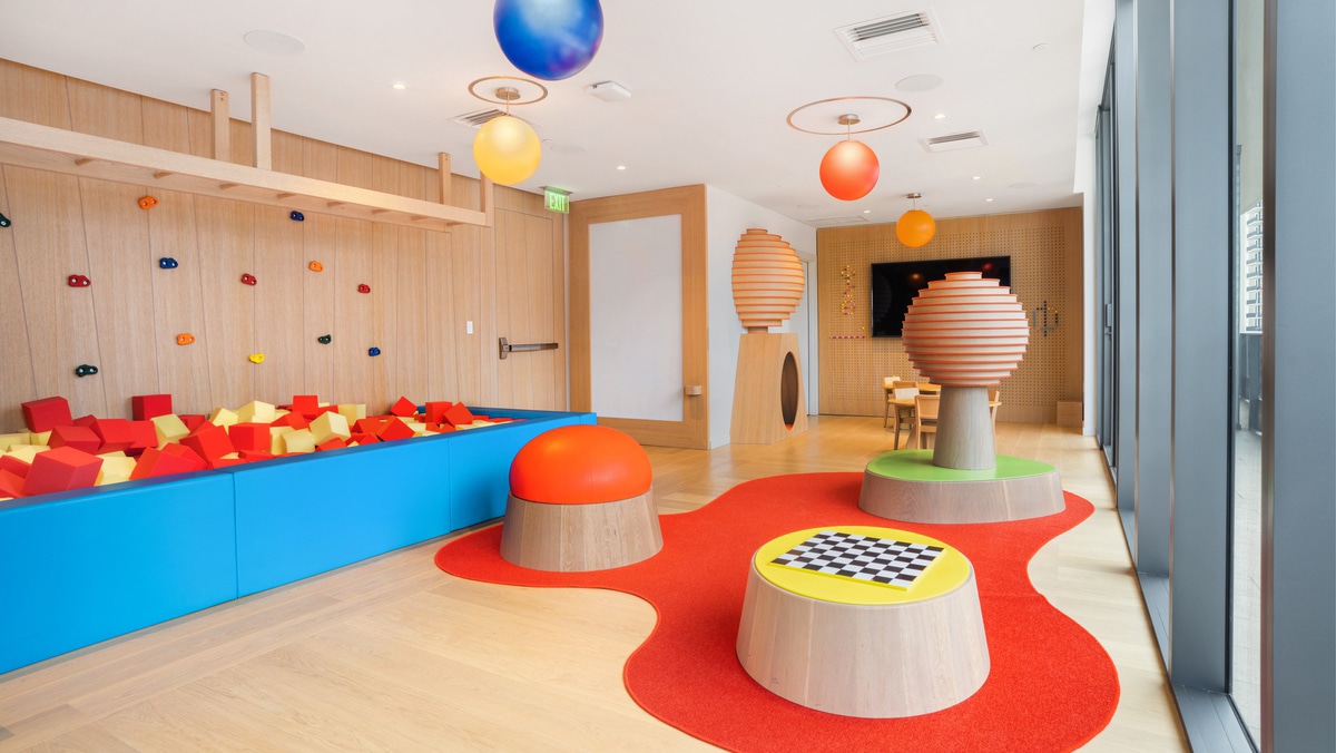 Kids playroom at Brickell Flatiron luxury condos in Miami. 